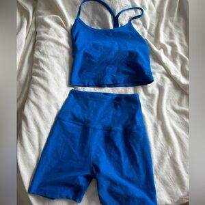 Beyond Yoga Electric Blue Crop Sports Bra and High-Waist Short Set